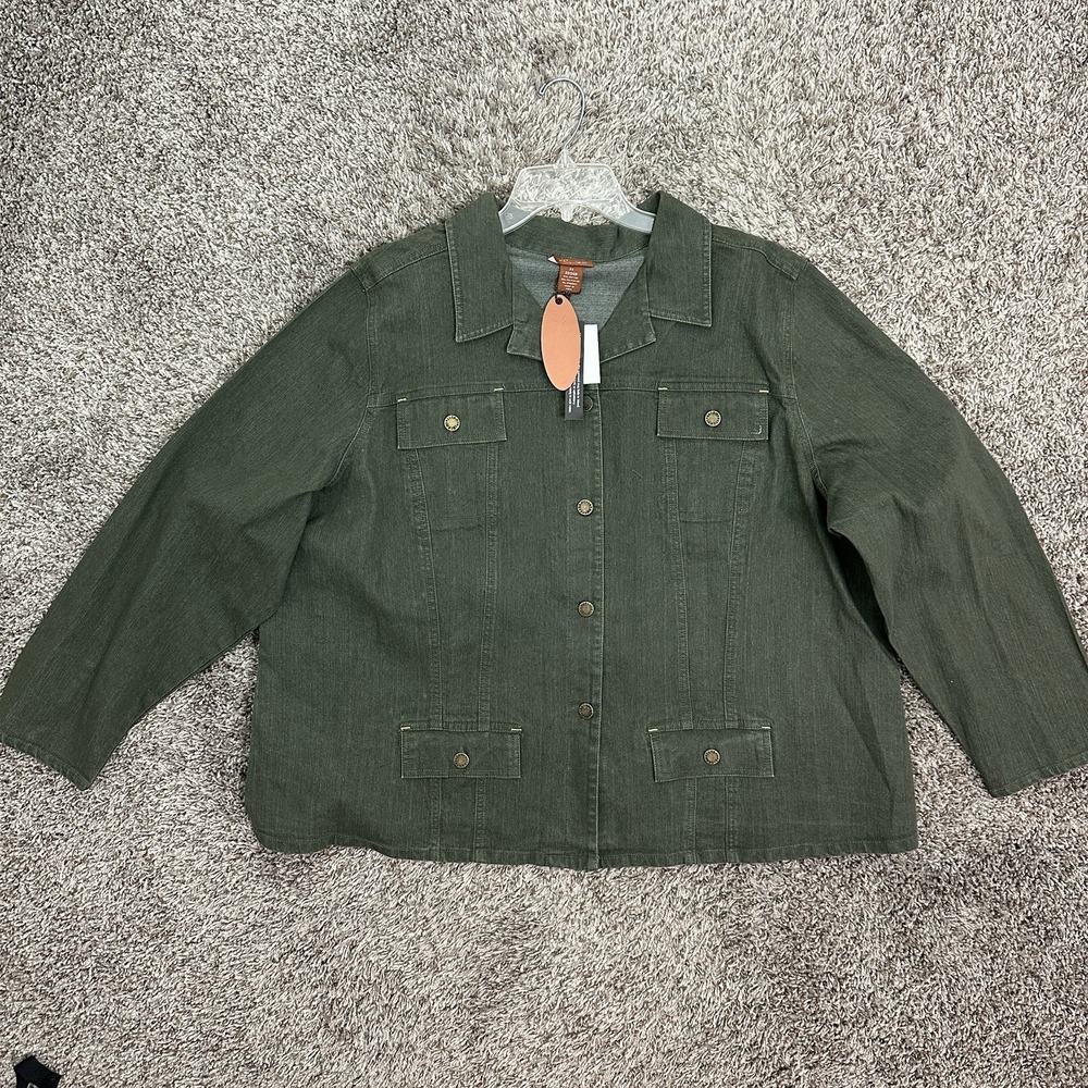NWT Liz & Me Signature Jean Jacket 2X Stretch Green Western  Boho Casual